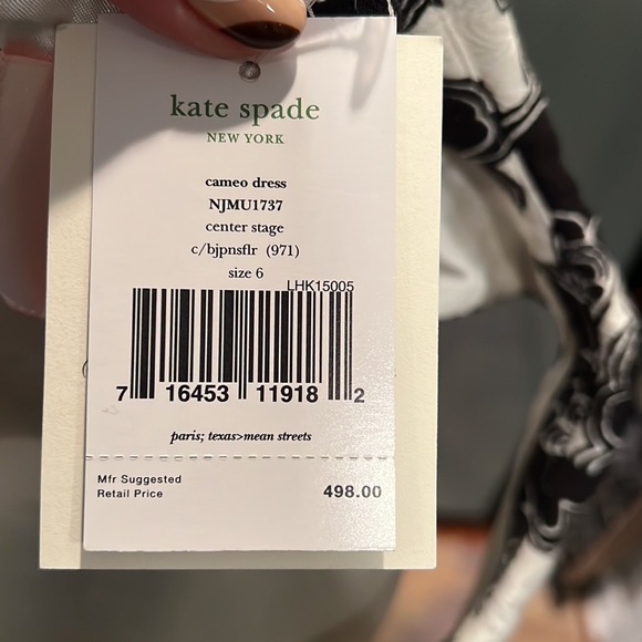 NWT Kate Spade Cameo Dress sz 6 black and white ruffle Florence Broadhurst - Picture 6 of 6